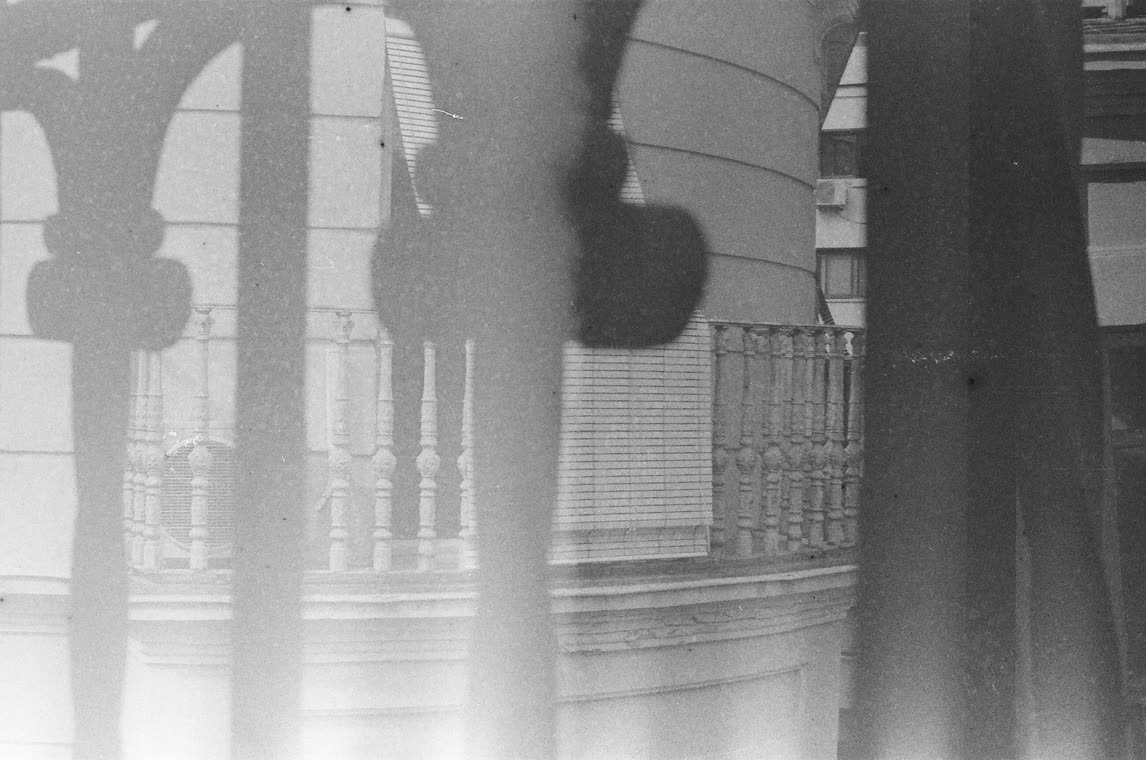 Balustrade seen through columns, 35mm