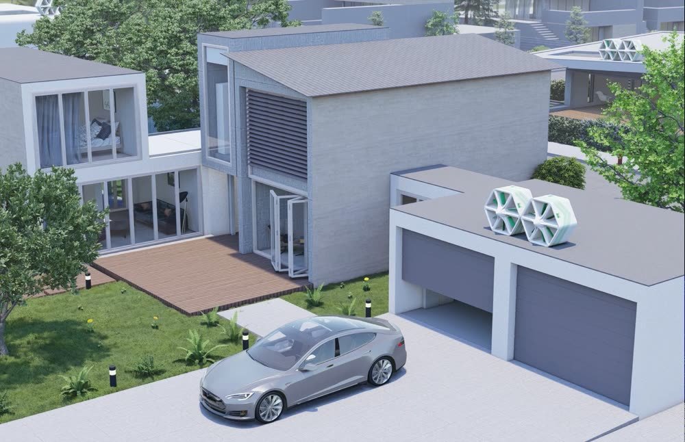 Katrick Technologies — the units installed on a garage roof, visualisation