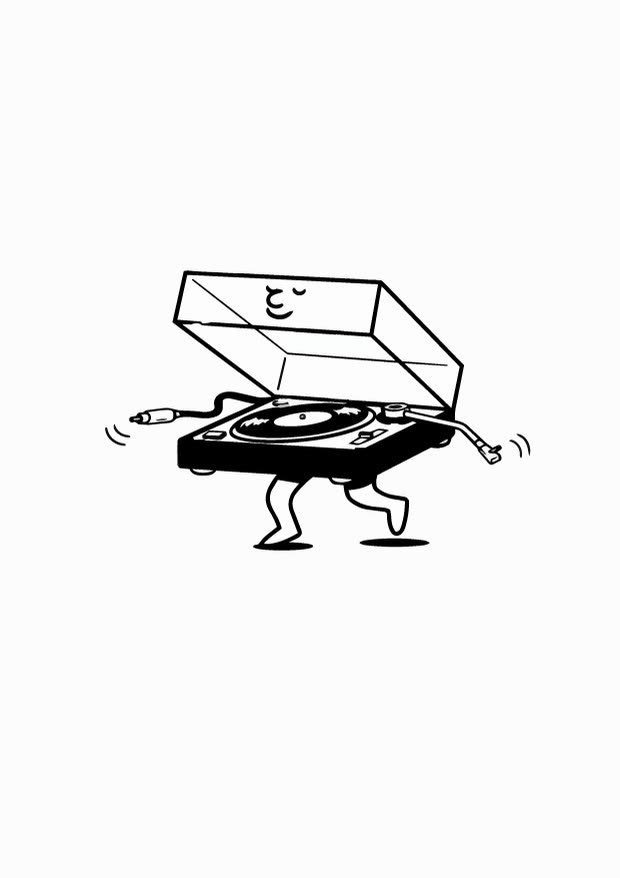 Marsas Mieste — the walking turntable, line drawing
