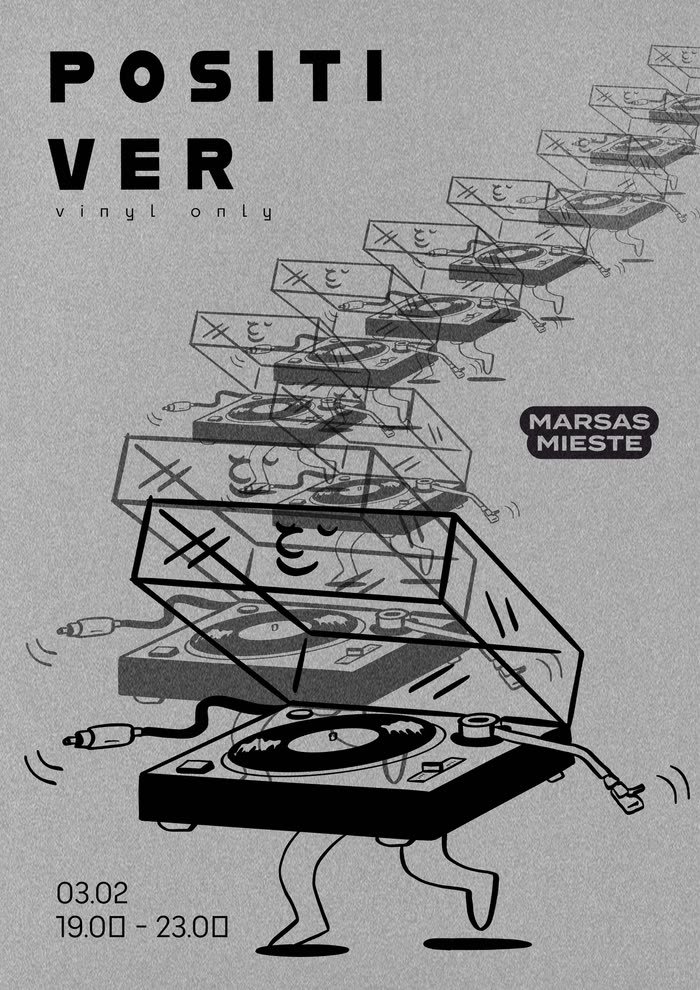 Positiver — the walking turntable repeated as a cascade