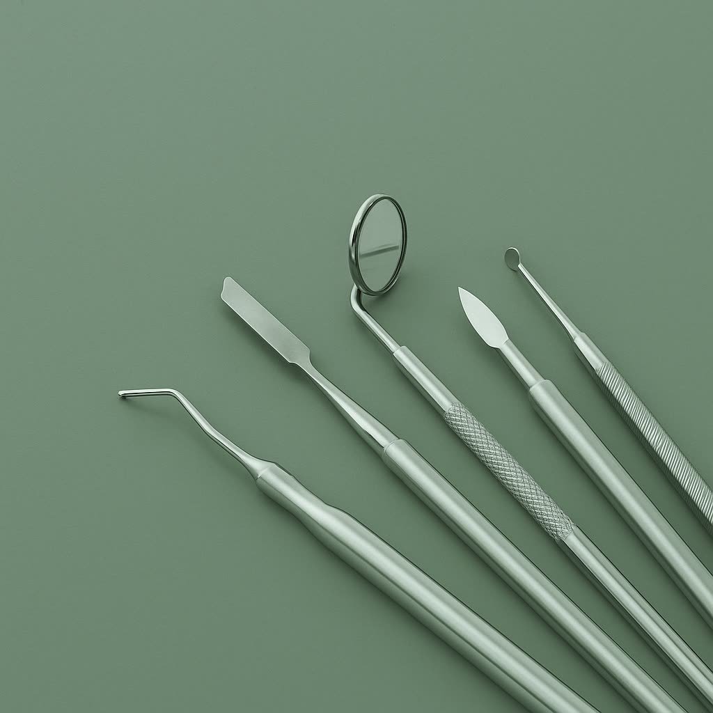 Spadenta — dental instruments arranged on sage green